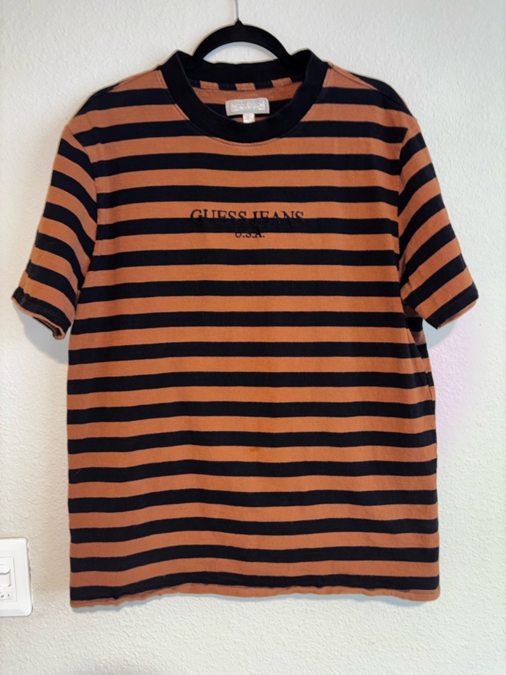 Guess Jeans Striped Short Sleeve Tee in Black and Brown